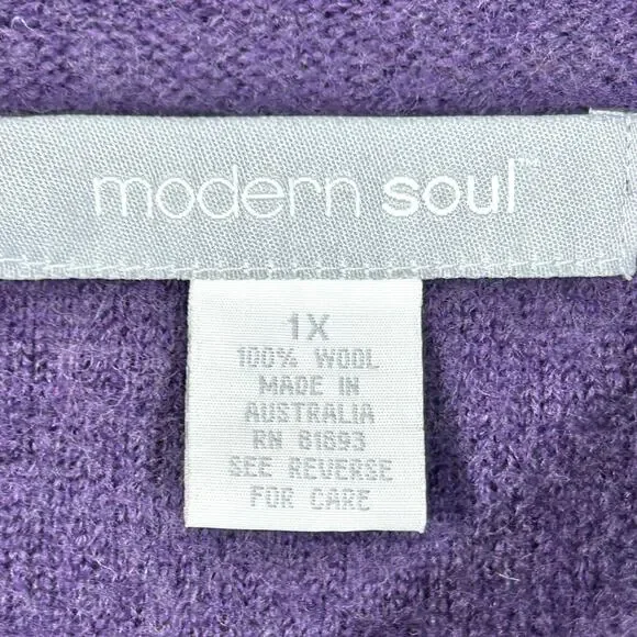 Womens 1X 100% Wool Cardigan Sweater Modern Soul Button Purple Australia - Picture 3 of 8